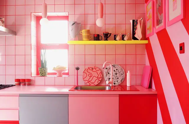 Pink And Red Kitchen  