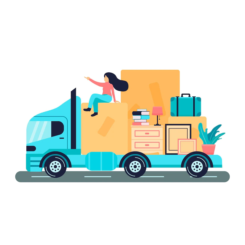 Woman sitting on a truck and moving houses
