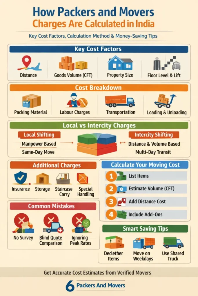 how to calculate packers and movers charges in india infographic