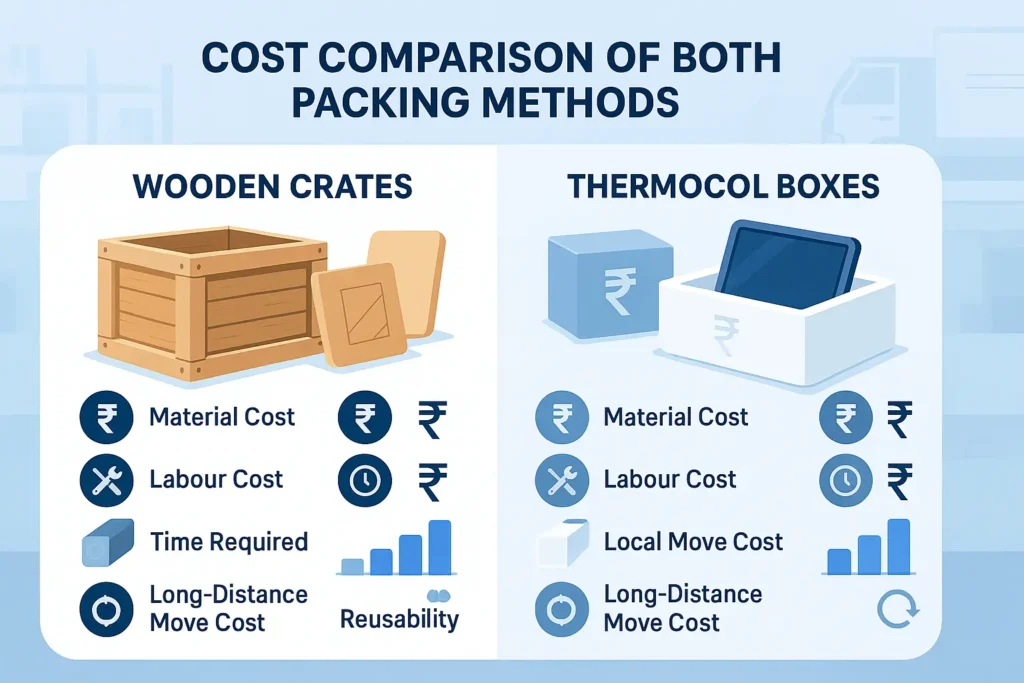 Cost Comparison Wooden Crates vs Thermocol Boxes Packing Methods