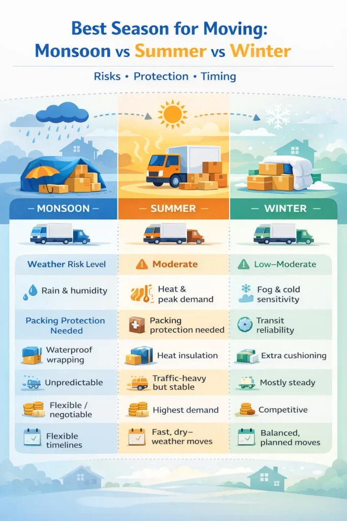 Infographic Monsoon vs Summer vs Winter Moving
