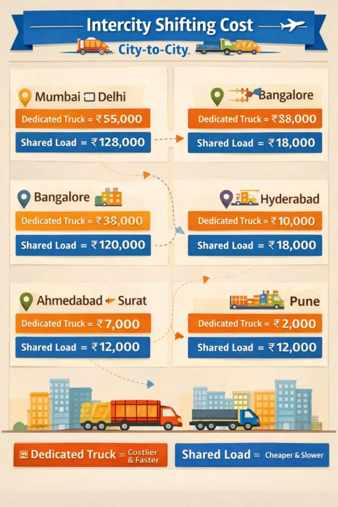 Intercity packers and movers cost comparison India