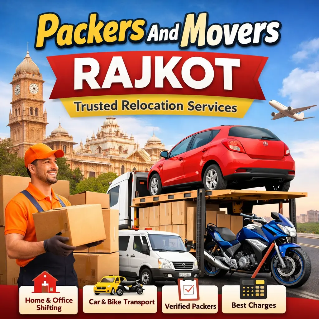 Compare verified packers and movers in Rajkot. Check charges, services, car & bike transport, GST details, and book reliable movers easily.
