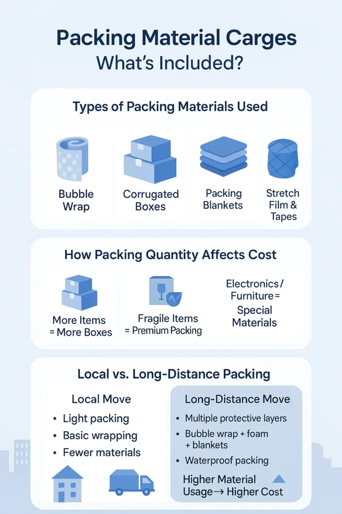 Packing Material Packers and Movers Charges