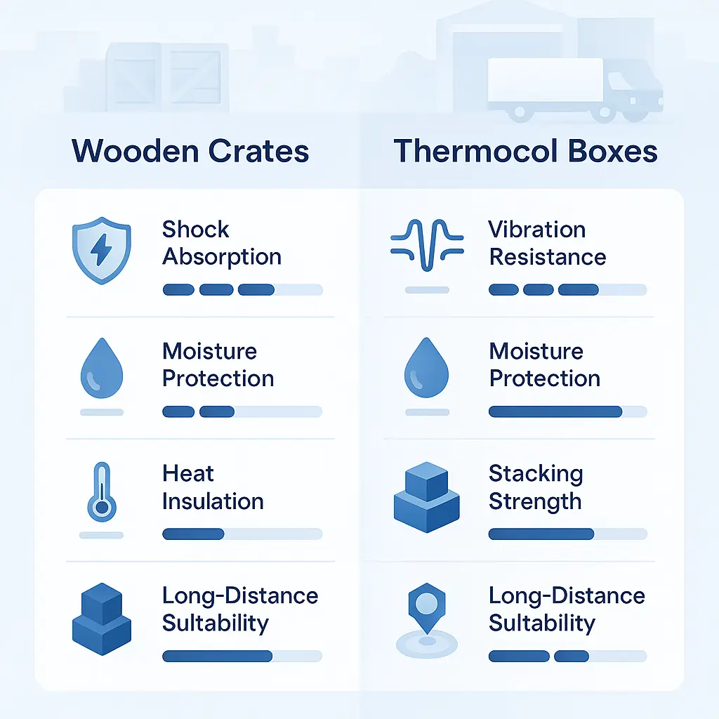 Protection Comparison Wooden Crates vs Thermocol Boxes