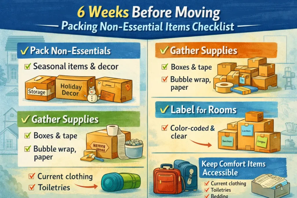 6 Weeks Before Moving – Start Packing Non-Essential Items