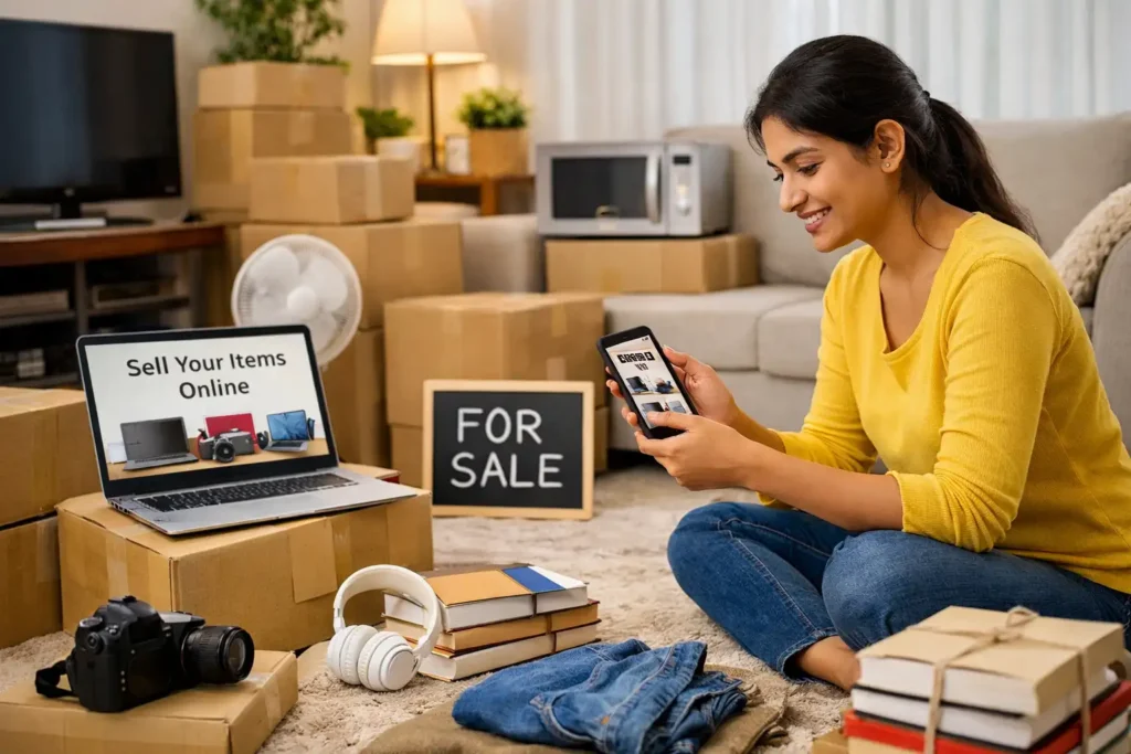 Best apps to sell items online before moving in India including furniture, electronics, clothes and books