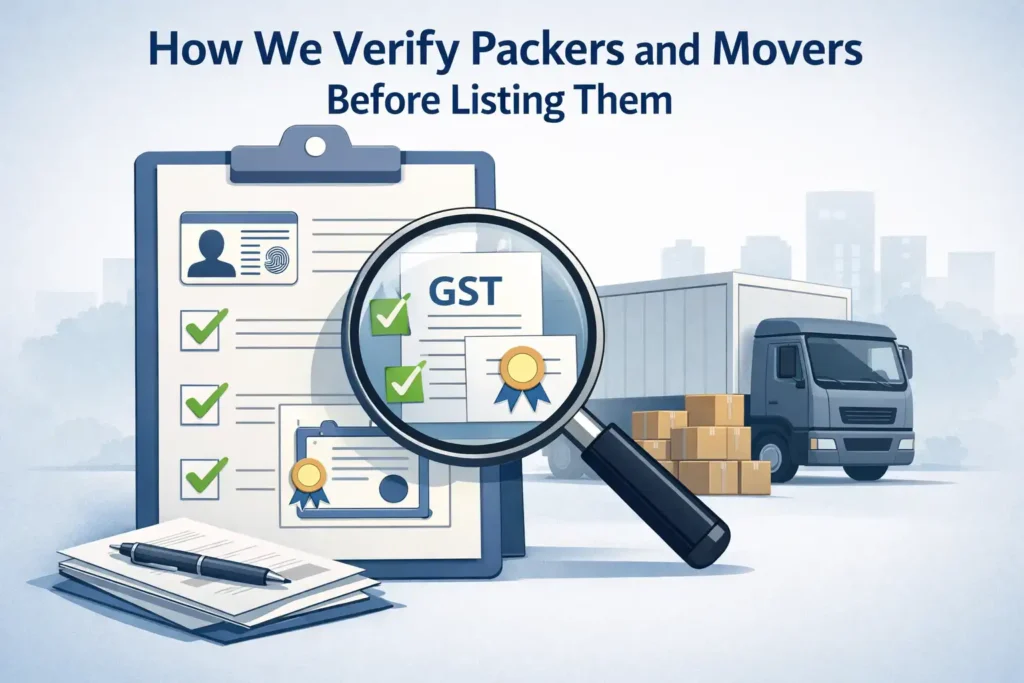 How packers and movers are verified before listing, including document checks and business review