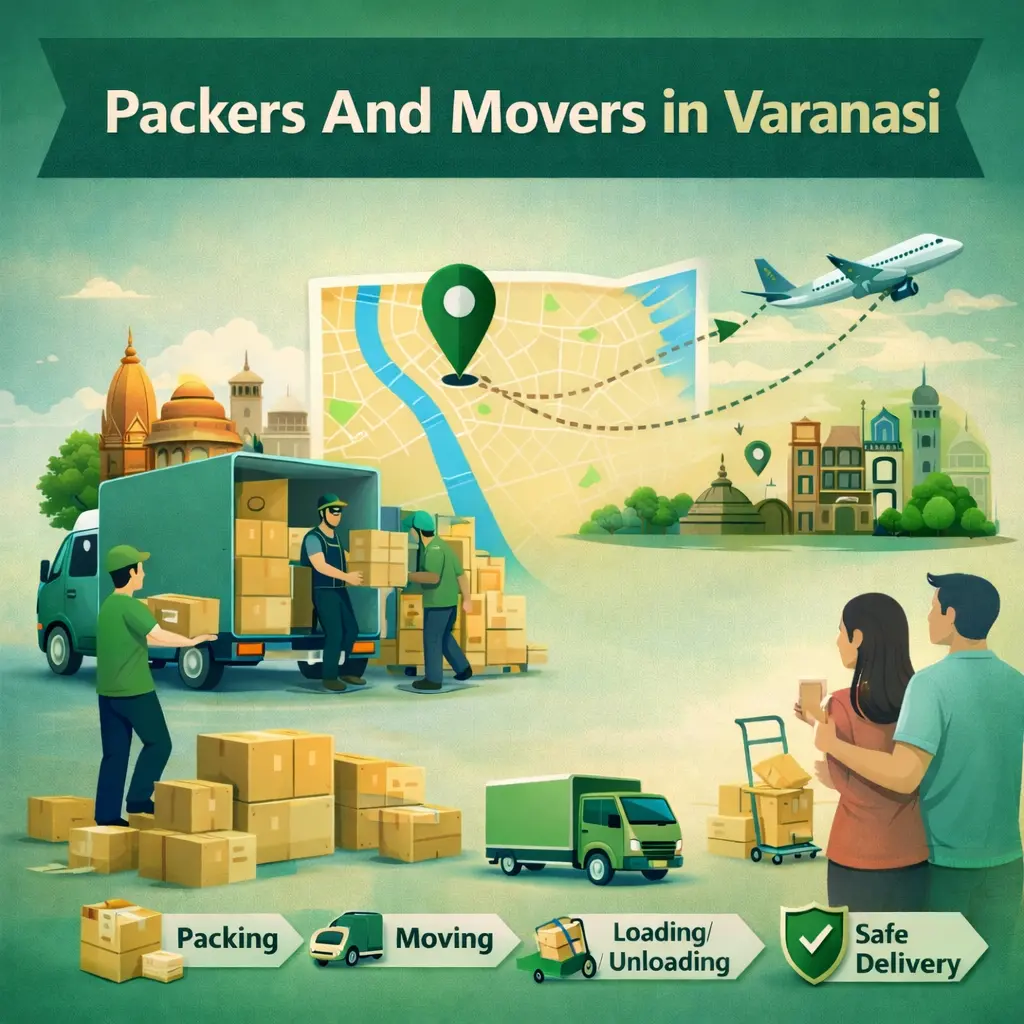 Packers and movers in Varanasi banner showing professional relocation services