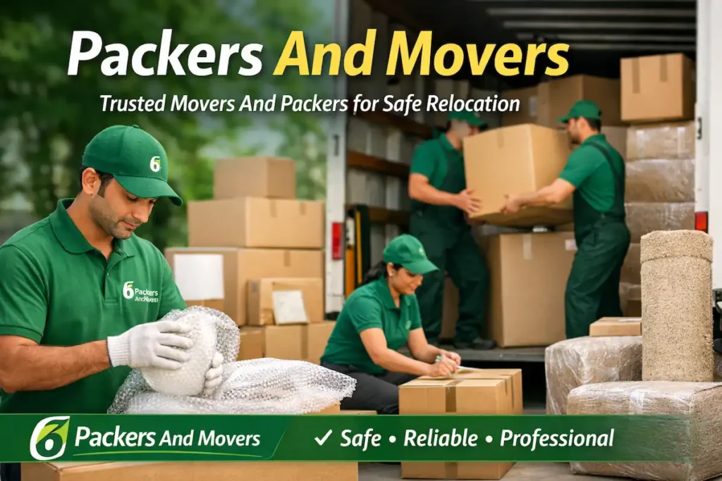 Professional packers and movers safely packing household goods for local and intercity relocation with 6 Packers And Movers
