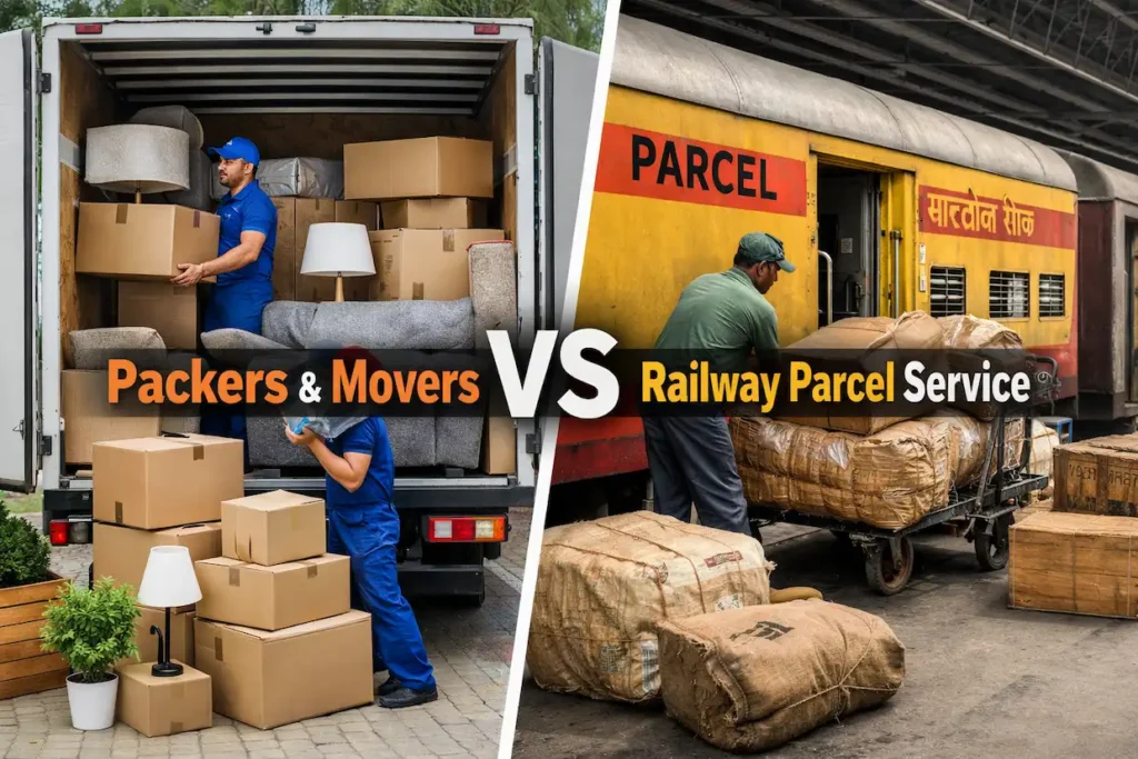 Comparison of household goods moving using packers and movers versus Indian Railways parcel service in India