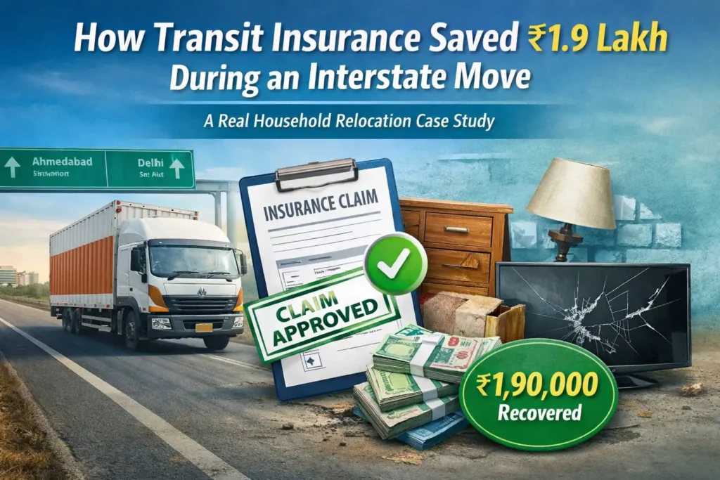 Transit insurance case study showing recovery of damage costs during an interstate household move from Ahmedabad to Delhi