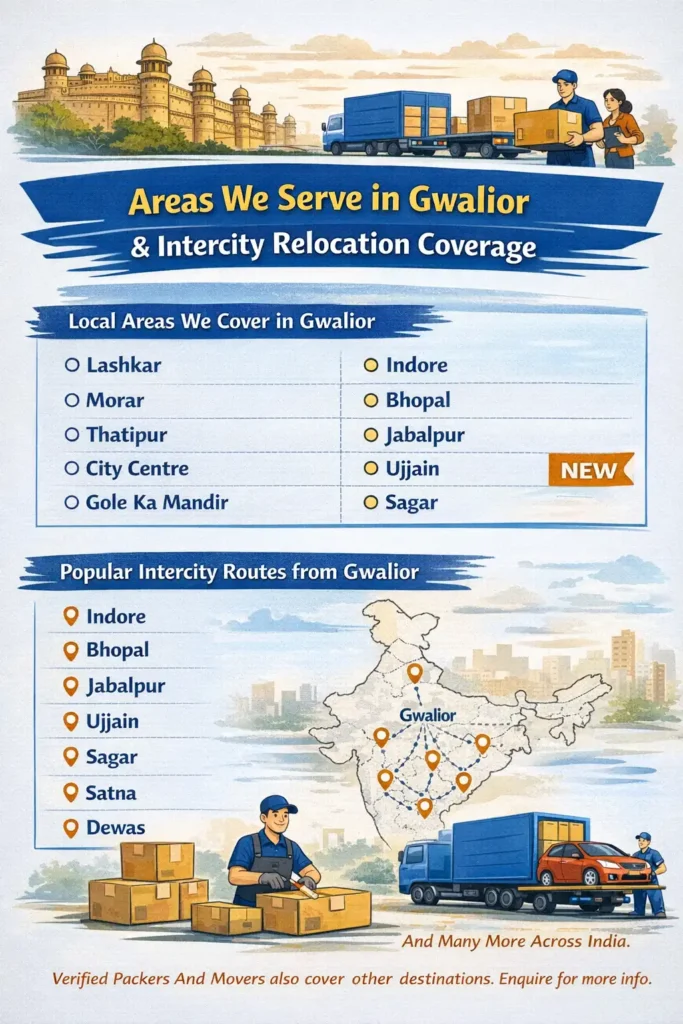 Areas We Serve in Gwalior & Intercity Relocation